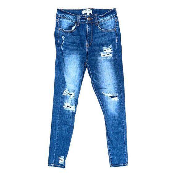 Wax Jean Women's Skinny Distressed High Rise Size 7 / 28 Dark Blue - Picture 1 of 10